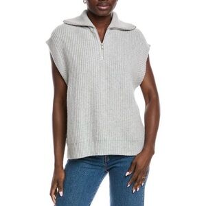 Autumn Cashmere Gray Quarter 1/4 Zip Sweater Vest Cashmere Wool Blend Medium